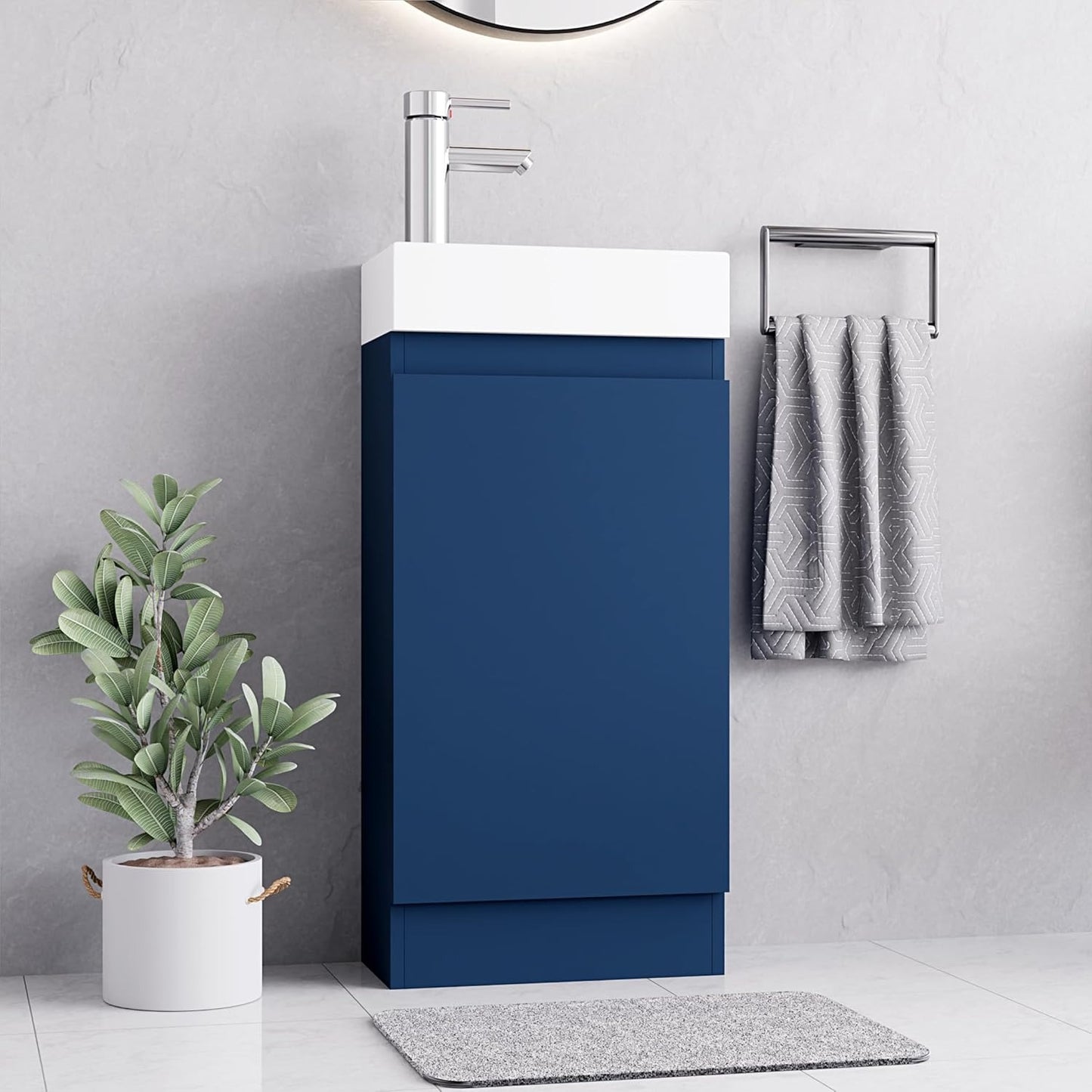 Front view of Denver Blue 400mm vanity unit showcasing its design.