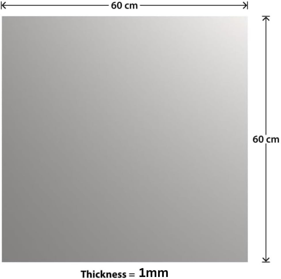 Grey stainless steel splashback with 60cm width, 60cm height, and 1mm thickness.