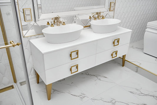 luxury bathroom vanity unit with basin and faucet