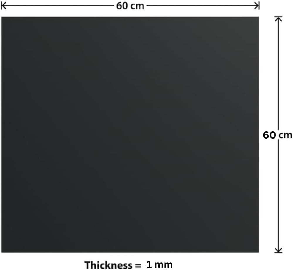 Black stainless steel splashback with 60cm width and 60cm height, 1mm thickness.