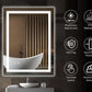 Clara 100x60cm LED bathroom mirror featuring anti-fog, IP44 waterproof rating, touch switch, and adjustable brightness.