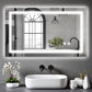 Clara 100x60cm LED bathroom mirror installed above a modern sink with anti-fog and dimmable LED lighting.