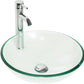 Clear glass basin with a sleek chrome faucet, designed for vanities and contemporary bathroom setups.