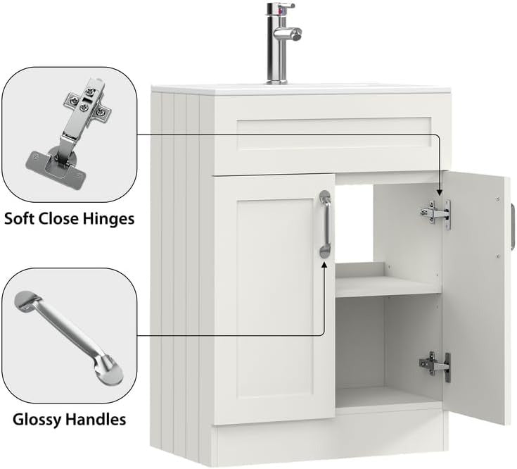 Soft-close hinges and glossy handles for easy use.