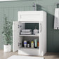  Open view of the Crawley White 500mm Vanity Unit with spacious storage shelves, perfect for organizing bathroom essentials.