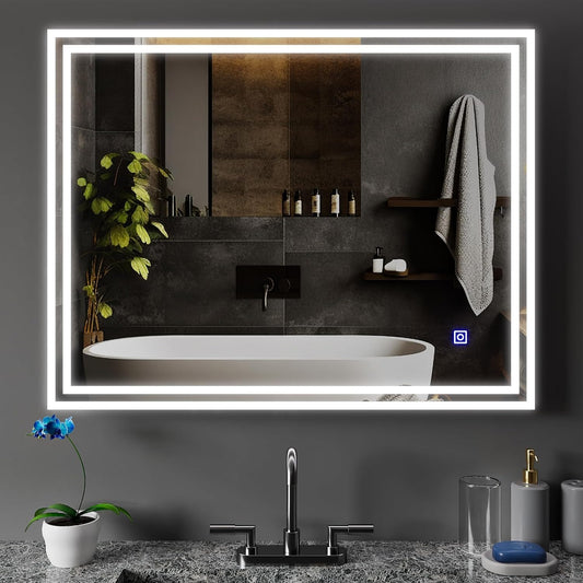 Delta 60x80cm LED bathroom mirror mounted above a bathtub in a contemporary bathroom setting.