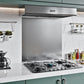 Grey stainless steel splashback 60x60cm with reflective finish installed above a stovetop.