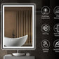 Lucian LED bathroom mirror 100x60cm with black frame, featuring anti-fog, dimmable touch controls, and three light colors.