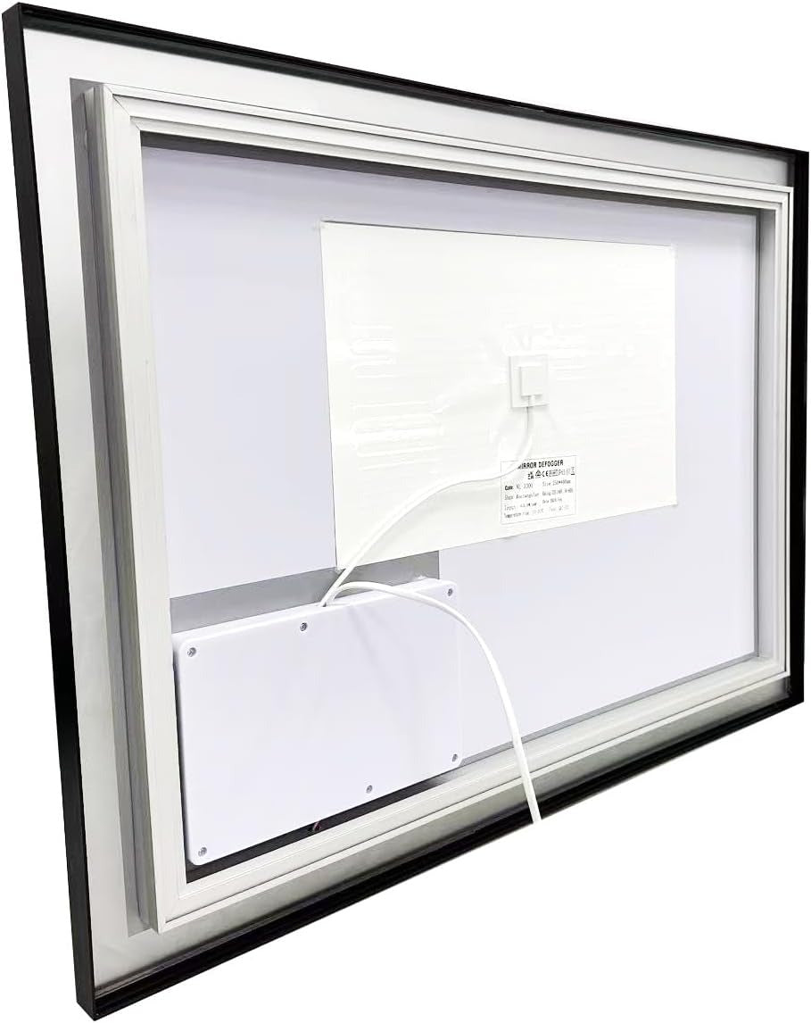 Back view of Lucian LED bathroom mirror 70x50cm showing wiring and mounting design.