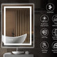 Maxon 70x50cm LED bathroom mirror with Bluetooth speakers, anti-fog, brightness adjustment, and IP44 waterproof rating.