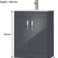 Dimensions of New York Grey 600mm Vanity Unit with 600mm width and 390mm depth.