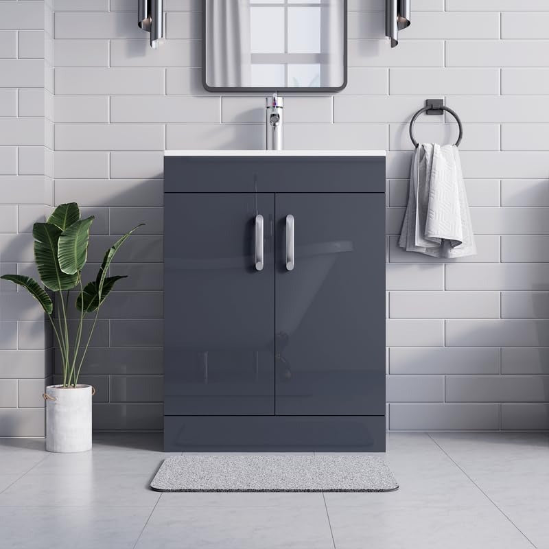 Front view of New York Grey 600mm Vanity Unit showcasing sleek design and modern finish.