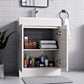 Open storage shelves inside the New York White 600mm Vanity Unit with soft-close hinges and a sleek high-gloss finish.