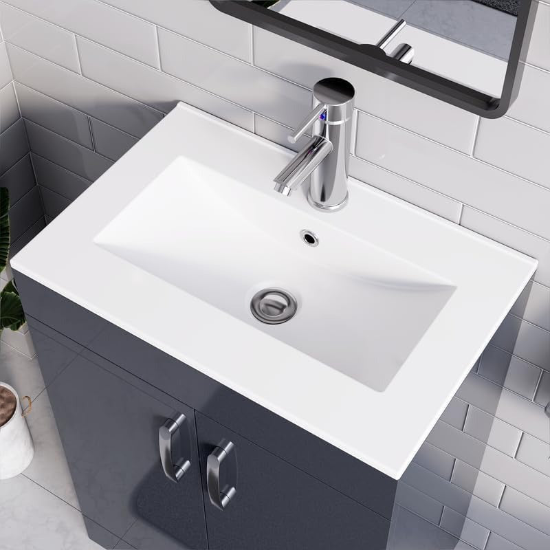 Close-up view of the white ceramic basin on the Denver Grey 500mm Vanity Unit with a sleek, modern finish.