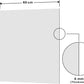 Diagram showing the dimensions of the white glass splashback 60x65cm with 6mm thickness.