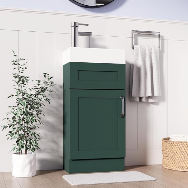 Full view of the 400mm green vanity unit, designed for modern bathrooms.