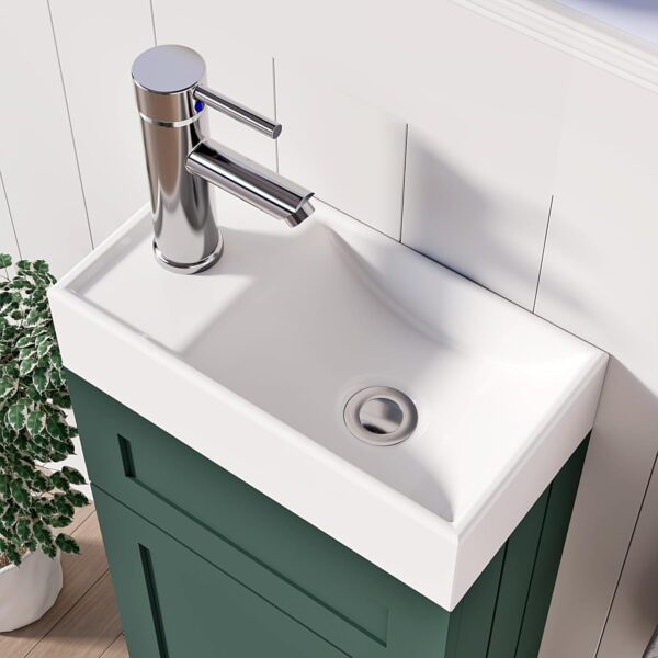 400mm green vanity unit featuring a stylish chrome tap and sleek design.