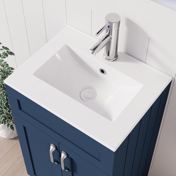 Top view of the 500mm blue vanity unit featuring a white basin and chrome tap.