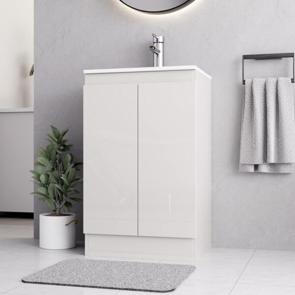 500mm chalk white vanity unit with a clean, minimalist design in a modern bathroom setup.
