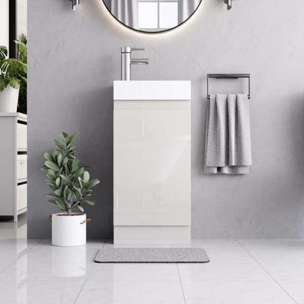 Denver White 400mm vanity unit with a sleek mirror and modern accessories.
