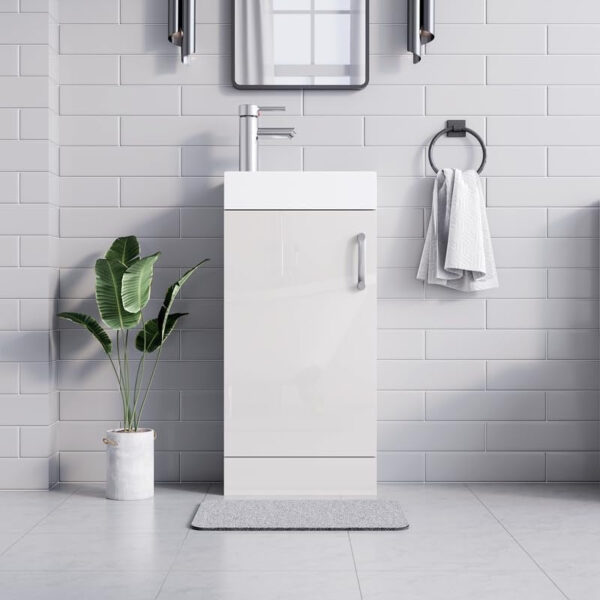 New york White 400mm vanity unit with a sleek mirror and modern accessories.